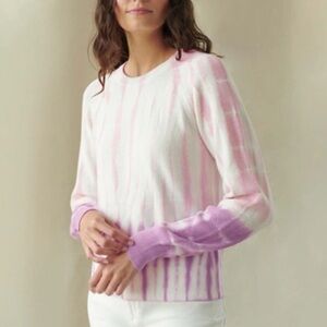 White + Warren Dip Dye Crew Neck Sweater Pink Cotton Blend Women’s Size Small